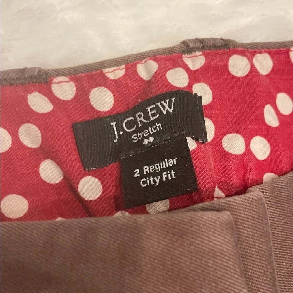 J. Crew Chocolate Trousers with Red Polka Dot Lining